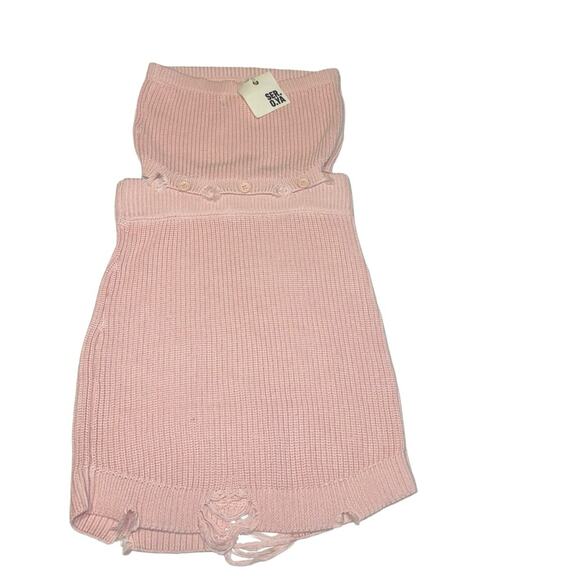 SER.O.YA Lola Strapless Distressed Sweater Mini Dress in Cintz Rose M NWT - Picture 5 of 9